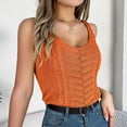thumbnail image 4 of Lovskoo 2024 Women's Causal Solid V Neck Tank Tops Summer Knit Sleeveless Shirts Hollow Out Camisole Tops Vacation Vest Tank Tops Orange M, 4 of 6