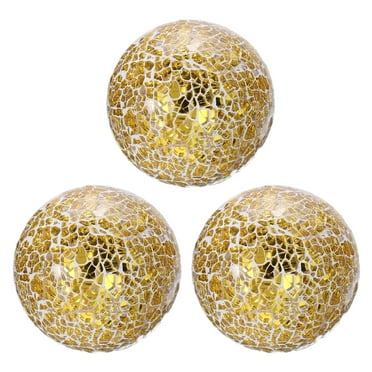 Uxcell 3Pcs Decorative Glass Balls 3.15 Inch Orbs Centerpiece Balls Mosaic Glass Balls for Decor Bowls, Gold Tone