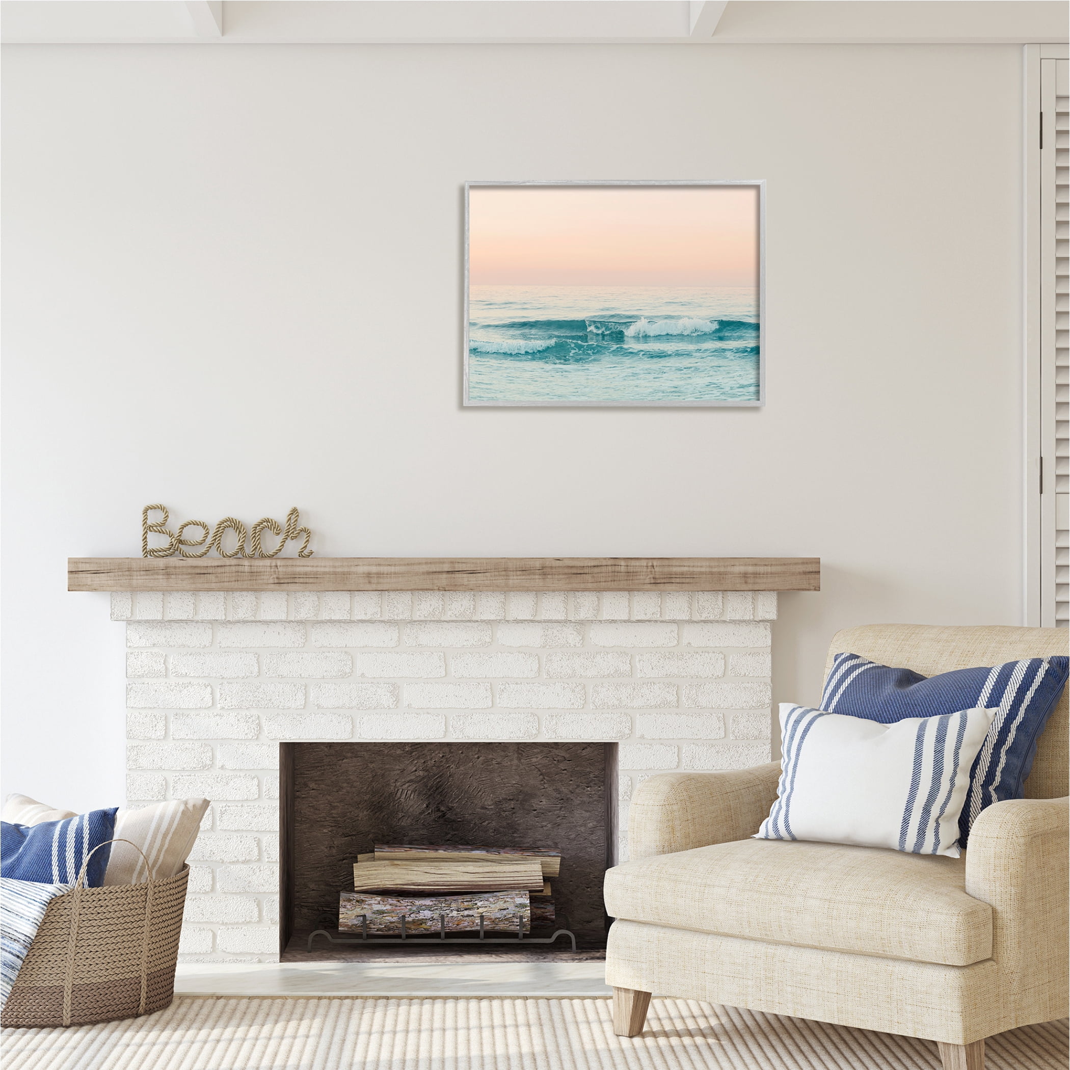 Stupell Industries Ocean Waves Sunset Nature Photography Gray Framed Art Print Wall Art, 30 x 24