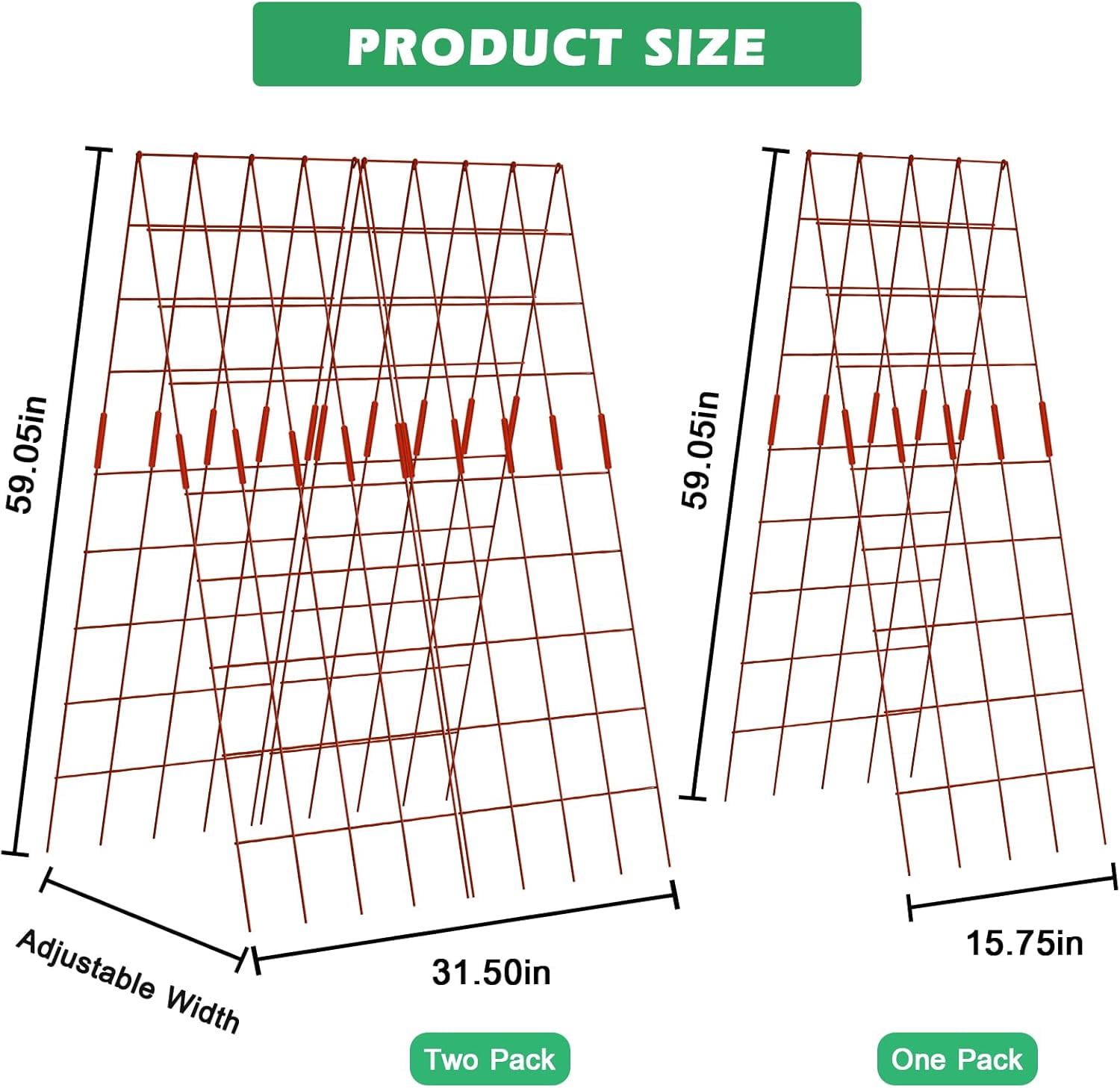Cucumber Trellis, 59" High 2 Pack Foldable A Frame Trellis for Raised Bed Climbing Plants, Vegetables, Includes Plant Support Clips, Twist Ties, Plastic Ties- Made from PVC-Coated Steel