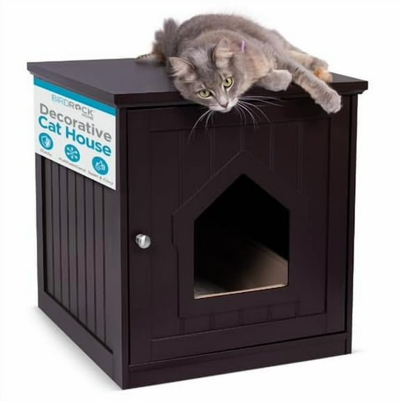 INTERNET'S BEST Decorative Cat House & Side Table, Nightstand, Pet Crate, Hidden Litter Box Enclosure, Multi-Functional Kitty Furniture, Hiding Spot, Wooden Cabinet for Cats, Kitten Home - Espresso