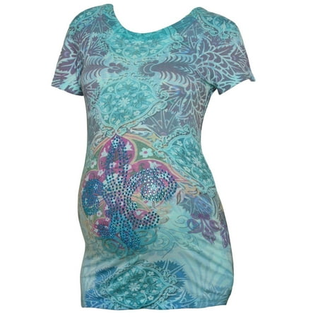 Applique Shirt - Love My Belly Women's Blue Stud Applique Maternity Clothing Top One Size