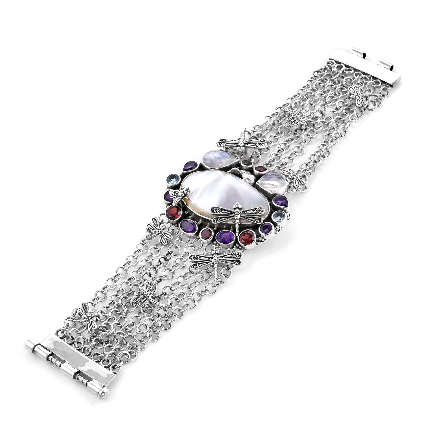 Download Shop LC - BALI LEGACY 925 Sterling Silver Pear Rainbow Moonstone Garnet Multi Strand Dragonfly ...