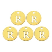 UXCELL Alphabet Letter Charm Letter R 12mm(1/2") Round Capital Alphabet Charm Gold Tone for DIY Jewelry Making, 5 Pack