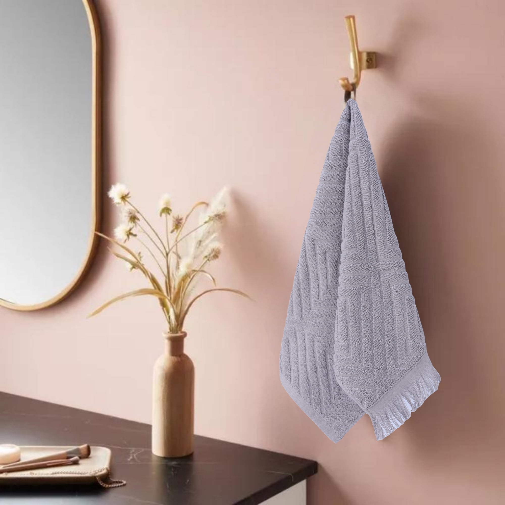 Unique Bargains 4 Pcs Cotton Geometric Patterns Turkish Towels 13" x 29" Grey
