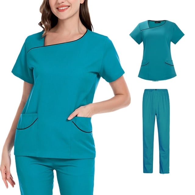 Conjuntos de uniformes de enfermera para mujer, uniforme de enfermera transpirable de verano para mujer, pantalones finos cómodos, ropa azul s Yinane Uniforme de mujer