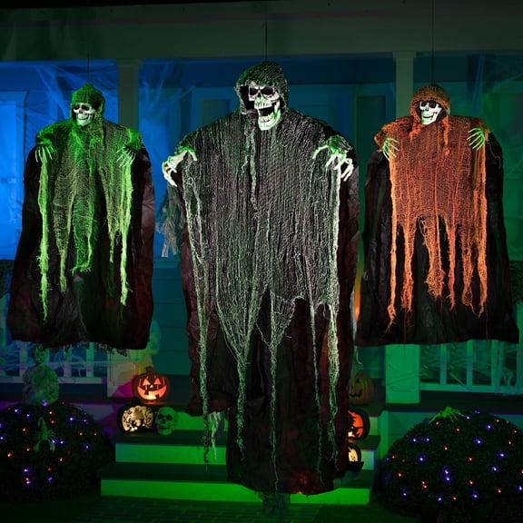 Joyfy 3 Pack Halloween Hanging Ghosts,Scary Skeleton Ghosts Grim Reapers Decorations for Halloween Indoor Outdoor Yard Home Decorations