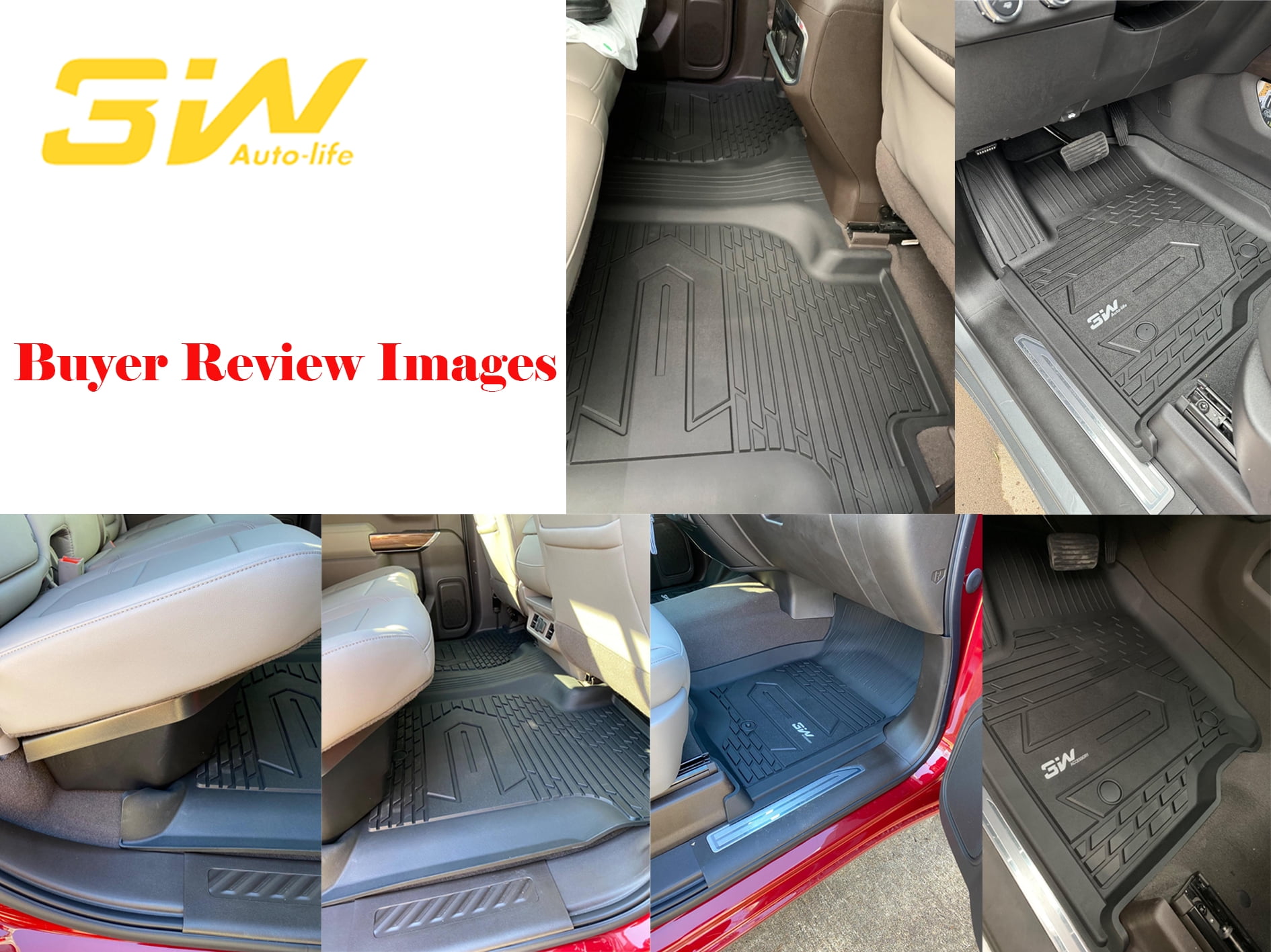3W Floor Mats For 2019-2025 Chevy Silverado/GMC Sierra Denali 1500 & 2020-2025 GMC Sierra 2500HD/3500HD Crew Cab TPE All Weather Floor Liner Car Mats