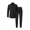 thumbnail image 6 of Men's Spring Fall 2-Piece Set, Casual Collar Long Sleeve Shirt and Long Pants, Smart Casual Office Outfit For Business and Daily Wear,Black,2XL, 6 of 6