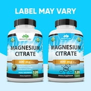 Magnesium Citrate 400 mg - 120 tablets Elemental Magnesium Supports Function of muscles, bones, heart Non-GMO per serving