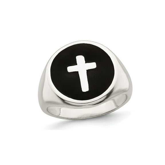 Gem & Harmony Mens Sterling Silver Enameled Cross Ring for Men