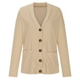 thumbnail image 4 of IROINNID Women's Short Cardigan Jacket V-Neck Solid Color Long Sleeve Casual Autumn Button Long Sweater Cardigan, Khaki, 4 of 8