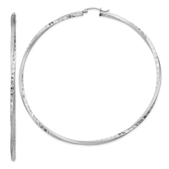 Sterling Silver Satin Finished Diam-Cut Twisted Hoop Earrings - Measures 82x80mm Wide 2.5mm Thick