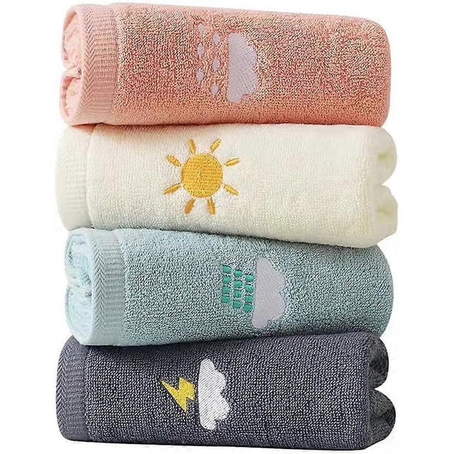 Juego de 4 toallas de mano para baño, de algodón suave y muy absorbentes, 35 x 73 cm, color beige, rosa, gris y azul.