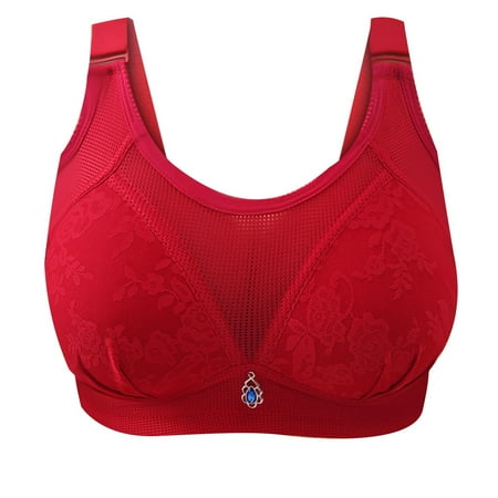 

YWDJ Bras for Women No Underwire Woman Solid Color Comfortable Hollow Out Perspective Bra Underwear No Rims Red S