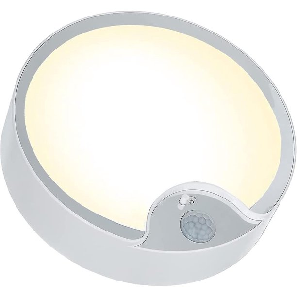 Luz de techo con sensor de movimiento LED, lámpara de techo para interiores súper brillante que funciona con pilas, para ático, cuarto de lavado, garaje, pasillo, escalera, 18,3 cm 300 lm,11 Feliz Sencillez