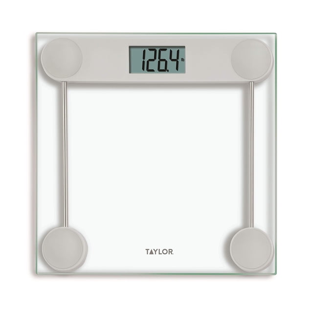 Báscula digital Taylor para peso corporal, báscula de baño digital de alta precisión, pantalla LCD retroiluminada grande, capacidad de 330 libras, plataforma de vidrio transparente con detalles de ace