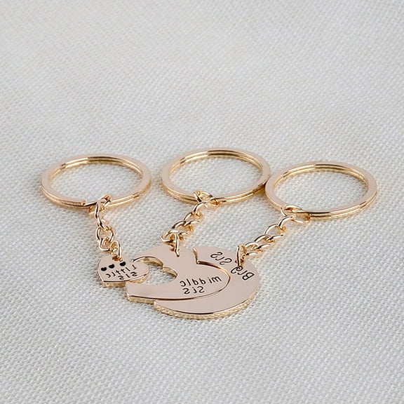 HONITANO 3Pcs Heart Shaped Metal Keychains for Sisters with Golden Finish Pendant for present Giving