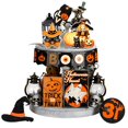 thumbnail image 1 of Juego de bandejas escalonadas de Halloween Husfou, centros de mesa de madera, letreros, calabaza, fantasma, gato, sombrero de bruja, decoración de mesa, 1 of 6