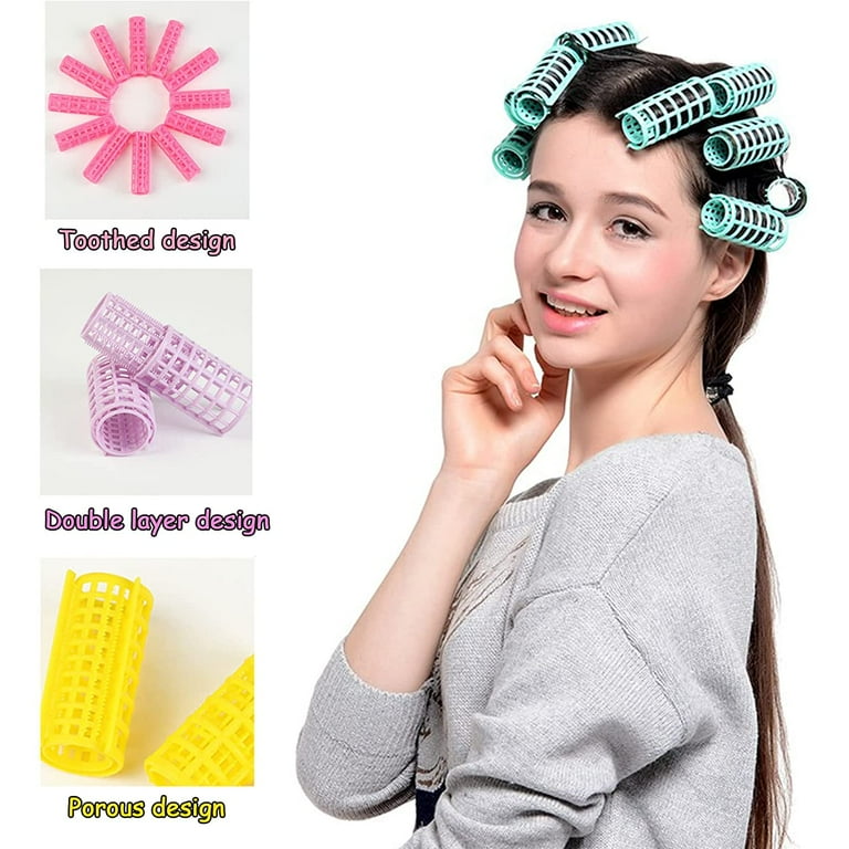 14 Pieces Plastic Hair Rollers Happon Small Size Curlers Snap Rollers Self Grip Rollers Hairdressing Curlers No Heat Hair Curlers for DIY