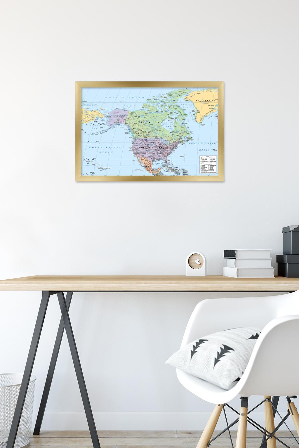 North America Map 2023 Wall Poster, 14.725" x 22.375" Framed