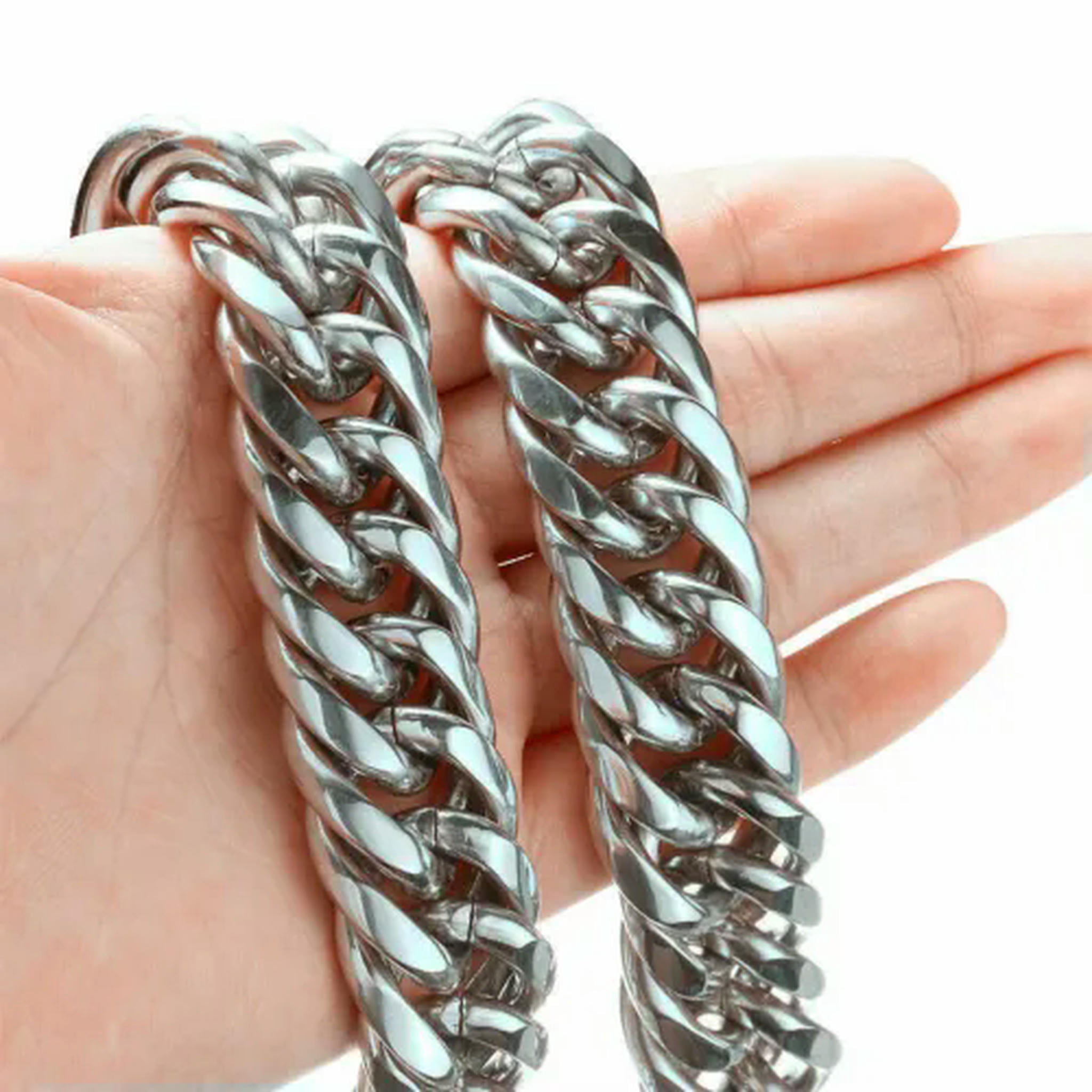 20mm Wide Silver 316L Stainless Steel Curb Cuban Link Chain Necklace Jewelry