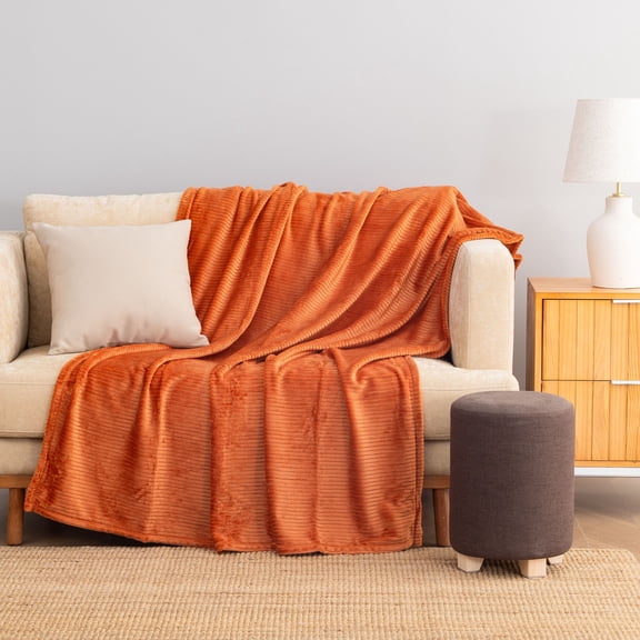 Berkshire Life Burnt Orange Cozy Classic Plush Oversized Ribbed Textured Throw Blanket
