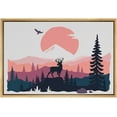 thumbnail image 3 of PixonSign Framed Canvas Print Wall Art Elk Over Pink Forest Landscape Nature Wildlife Illustrations Modern Art Contemporary Colorful Multicolor Boho Decor for Living Room, Bedroom - 24"x36" Natural, 3 of 5