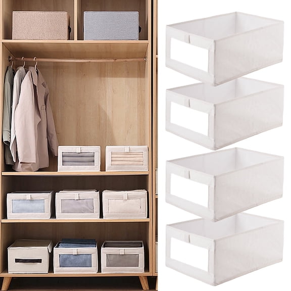 Lumikrypt 4 Pack Fabric Closet Organizers with Clear Window, Foldable Storage Bins with Handles for Clothing, Jeans & Sweaters, Large Linen Storage Baskets