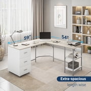 Techni Mobili L-Shape Home Office Desk with Storage, Sand RTA-739DL-SND