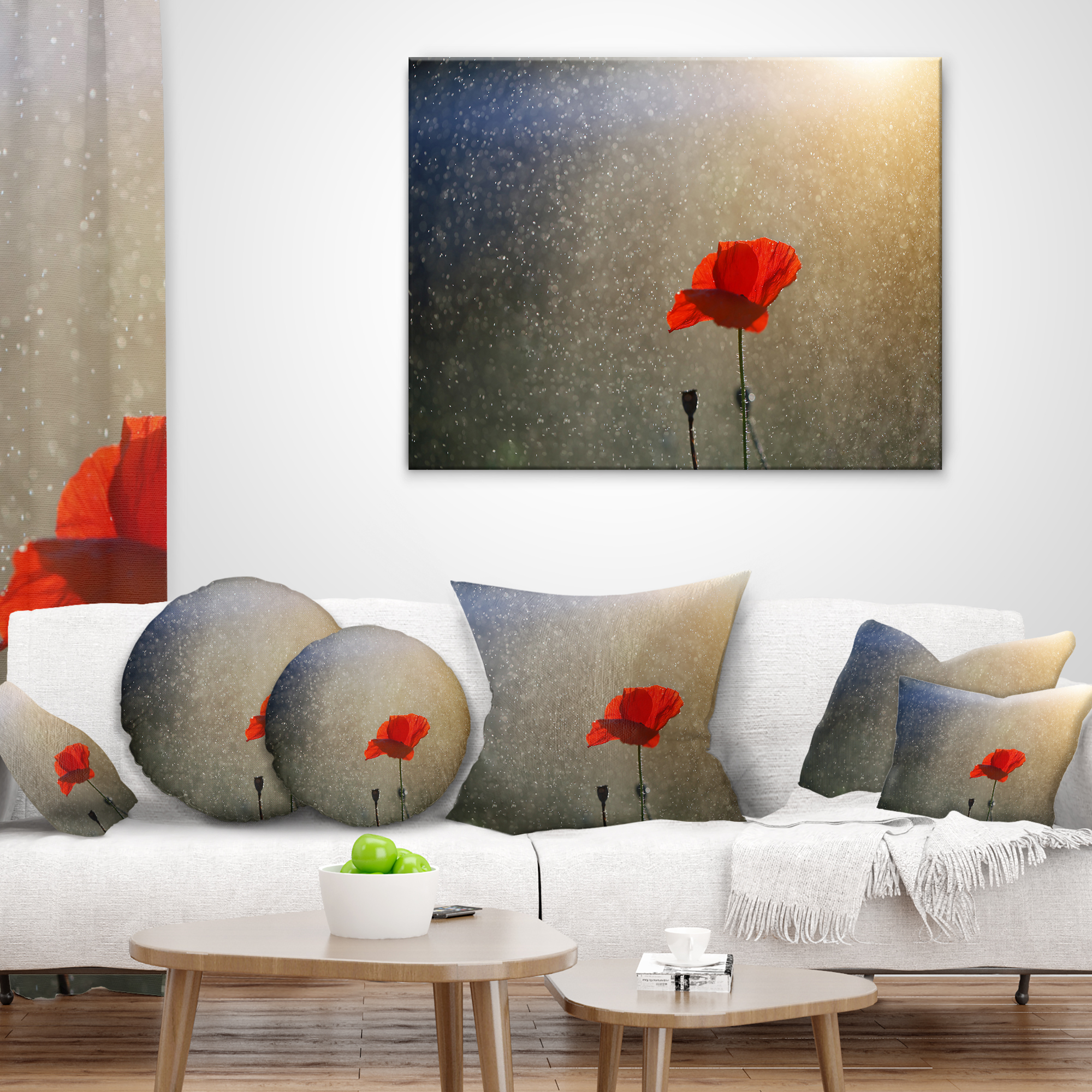 Designart Lone Red Puppy Flower under Lights - Flowers Throw Pillowwork - 16x16