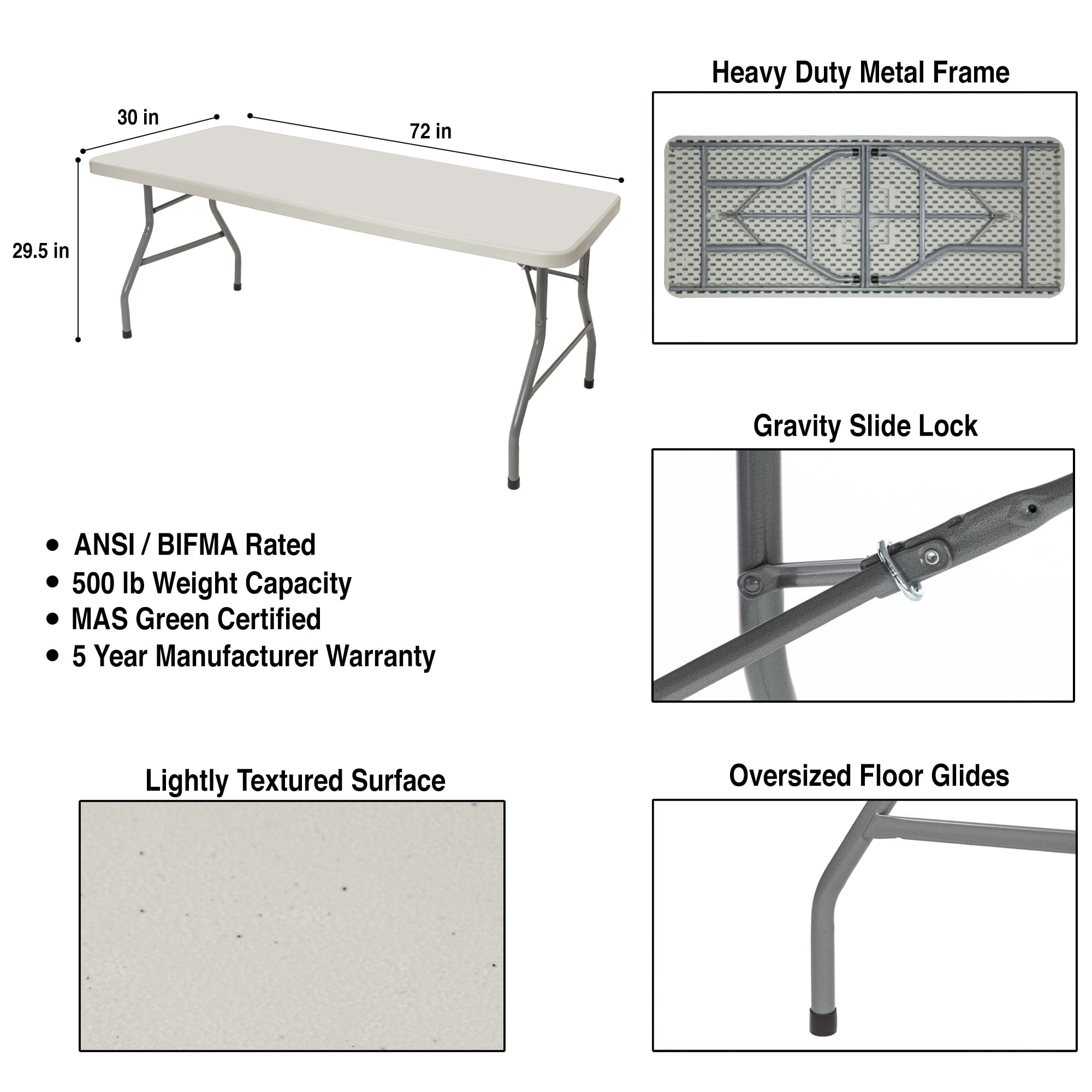 Hampden Furnishings Baldwin Collection 6 Foot Folding table, 30" x 72", Grey