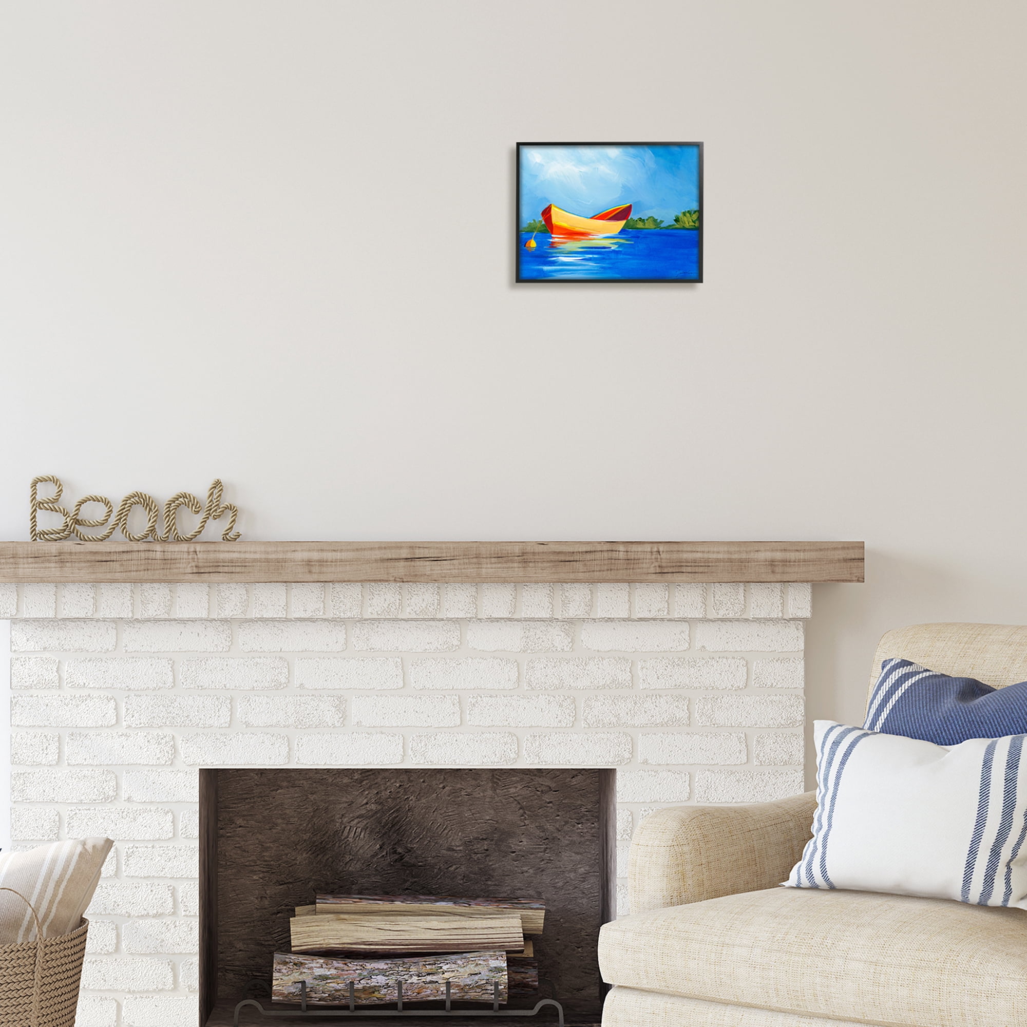 Stupell Industries Modern Boat on Lake Transportation Painting Black Framed Art Print Wall Art, 14 x 11