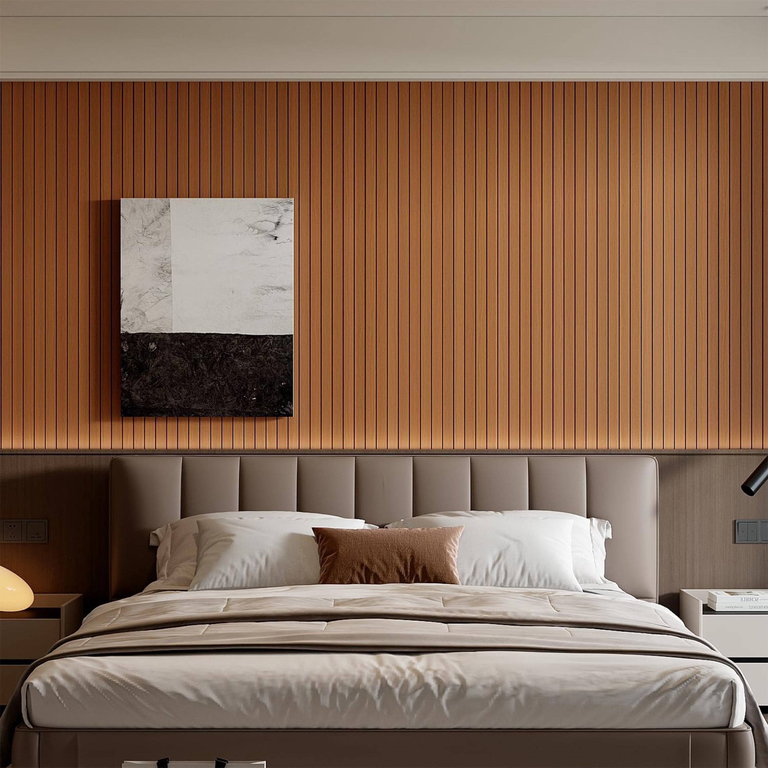Peel and Stick PVC Slat Wall Panel 118"x15.75" Self-Adhesive Thick Faux Oak Wood Grain Wallpaper Panel 3D Soundproof Wall Panels for Walls & Ceilings