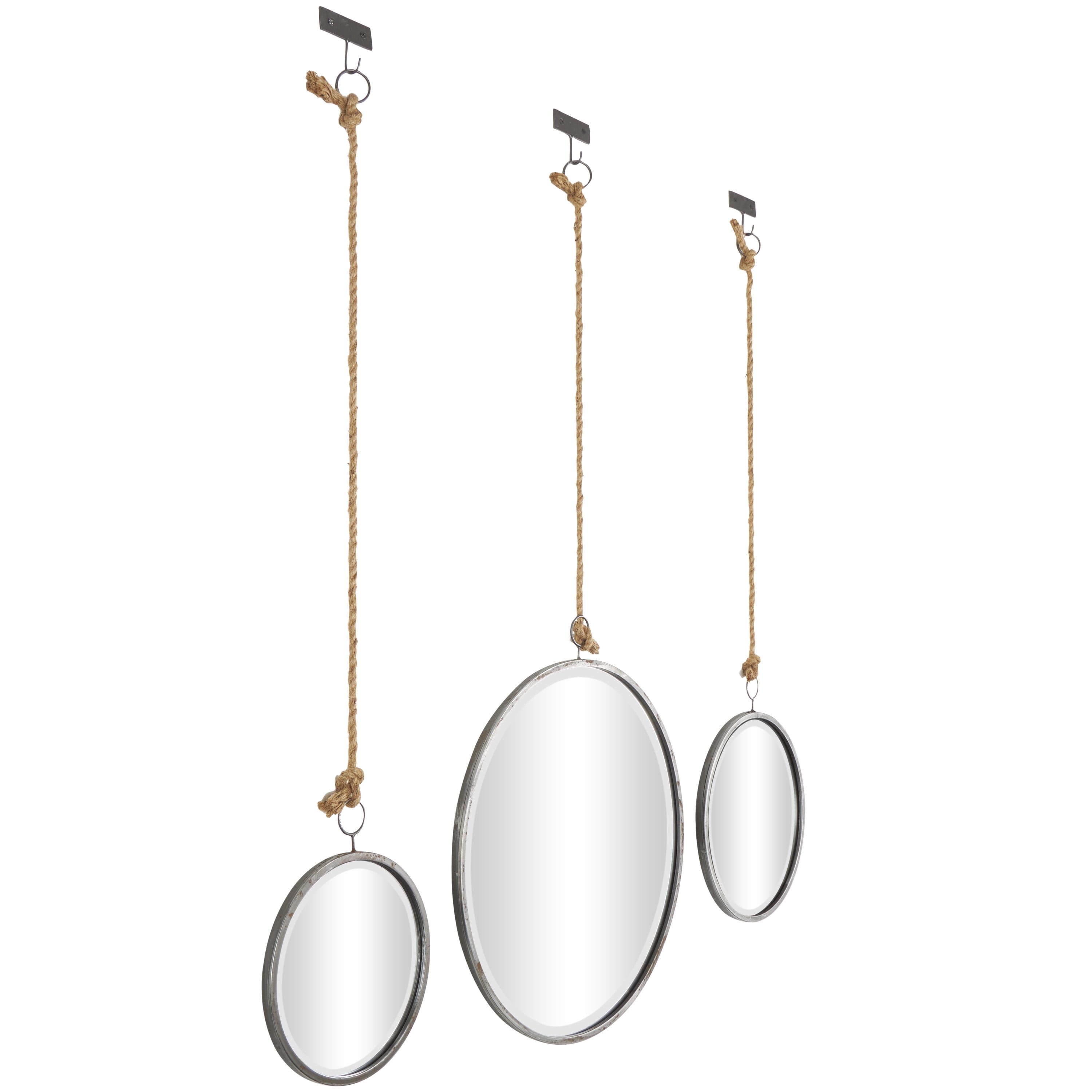 DecMode 20", 13", 10"W Dark Gray Hanging Wall Mirror, Set of 3