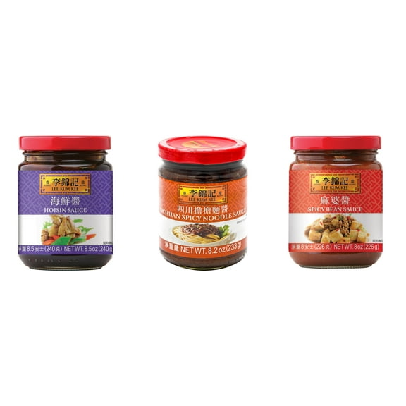 NineChef Brand Spoon Plus 3 Pack Lee Kum Kee Cooking Sauce, 3 Flavors(Hoisin Sauce,Sichuan Spicy Noodle Sauce,Spicy Bean Sauce)