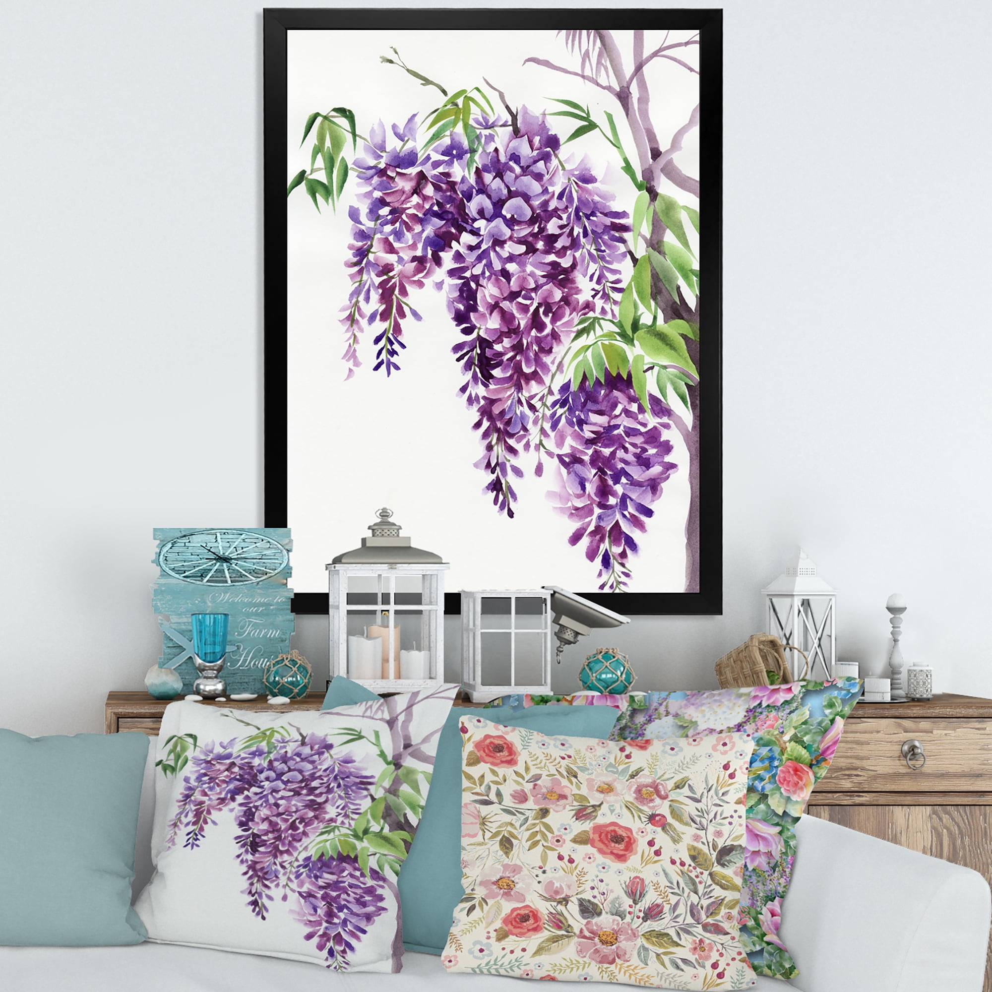 Designart 'Wisteria Purple Branches' Traditional Framed Art Print