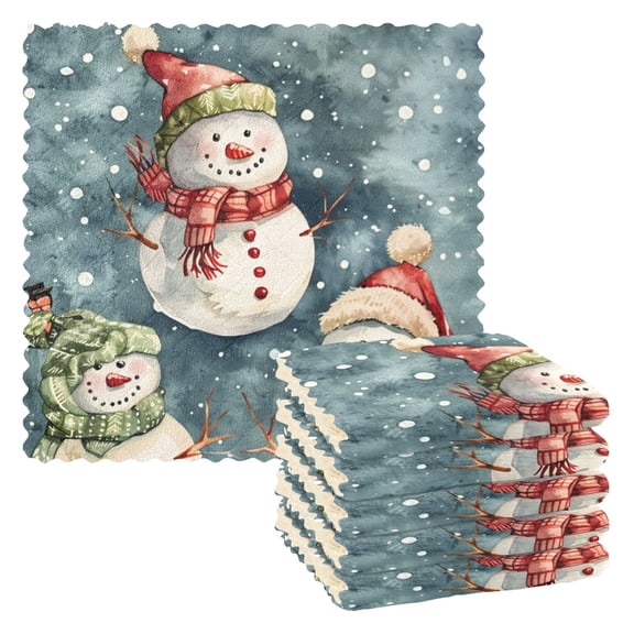 6 Pieces of Kitchen Towels 11x11Inch Kitchen Dish Cloths Kitchen Dish Towels Reuseable Cleaning Cloths Christmas Snowman