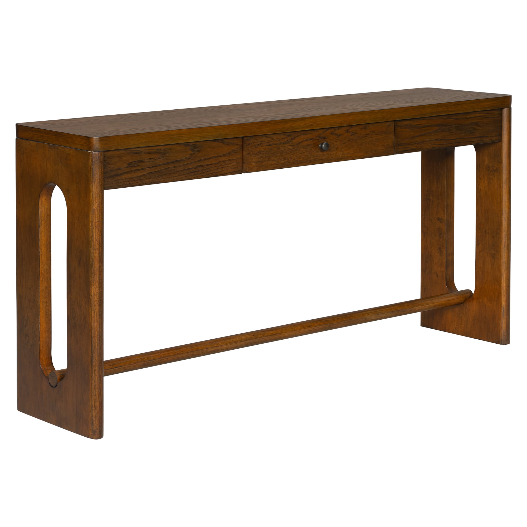 Euroco 59.8" Wood Console Table with Drawer,Modern Narrow Entryway Table with Oval Cutout Leg for Living Room, Foyer,Sofa Table Behind Couch,Brown