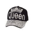 thumbnail image 1 of Womens Queen w/ Crown Stones Distressed Baseball Cap - Black, 1 of 2