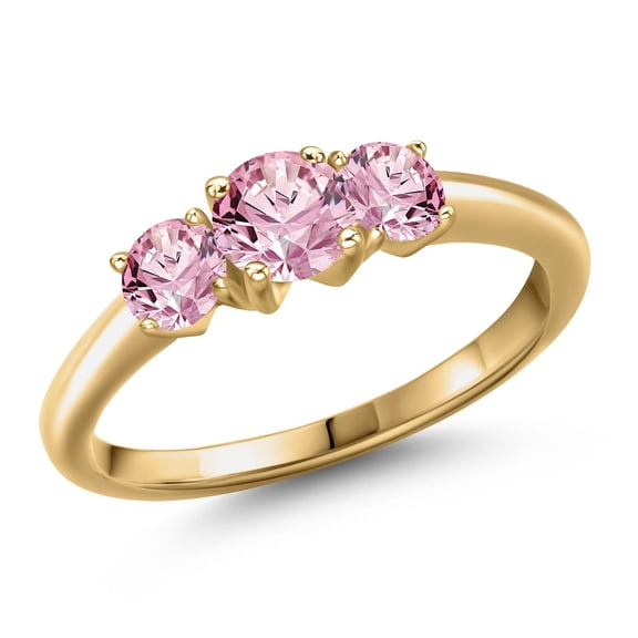 Gem Stone King 18K Yellow Gold Plated Silver Pink Lab Grown Diamond Engagement Ring for Women | 1.00 Cttw | Round 5MM | Gemstone April Birthstone | Size 8