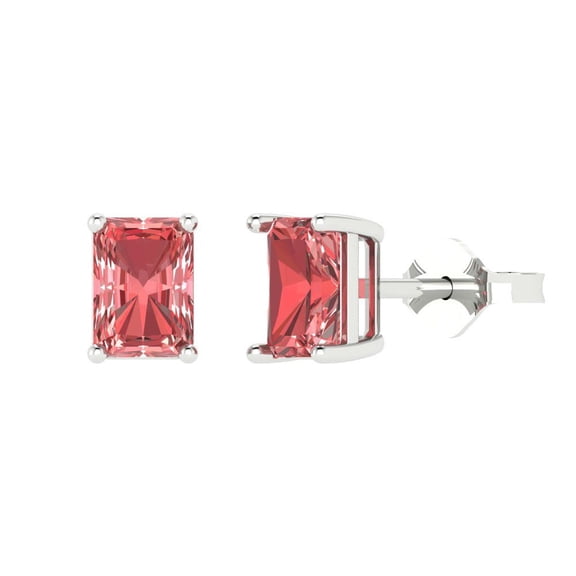 1 ct Push-Back Stud Earrings for Women | 6x4mm Emerald Cut Natural Garnet | 18K White Gold