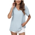 thumbnail image 2 of LOVZFMLL Hauts d'Été pour Femmes Mode Manches Courtes Uni Col en V Imprimé de Pâques Hauts Amples Blouse, 2 of 5