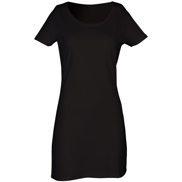 Skinni Fit- Vestido de manga corta con cuello redondo para chica/mujer (Negro)