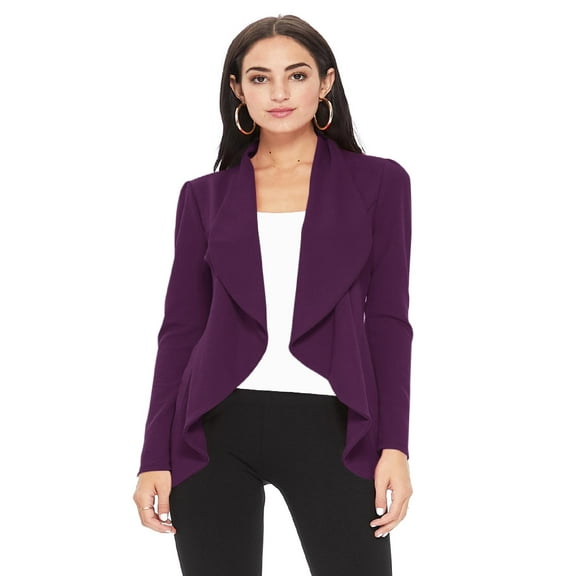 Women's Solid Print Casual Long Sleeves Stretch Open Front Blazer Jacket S-3XL