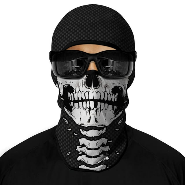 T130 Multi-Functional 3D Skull Full Face Mask - Windproof Dustproof UV Protection Neck Gaiter for Motorcycle Riding, Halloween Cosplay, Festivals & Outdoor Activities - Versatile Balaclava, Scarf,