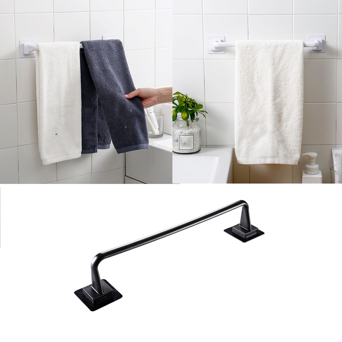 Self Adhesive Towel Rod Bar Wall Bath Towel Holder Rail Rack For ...