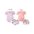 thumbnail image 5 of nvzhuang Baby Girls Summer Outfit Short Sleeve Romper + Ruffle Shorts +Headband Set Newborn Clothes, 5 of 9