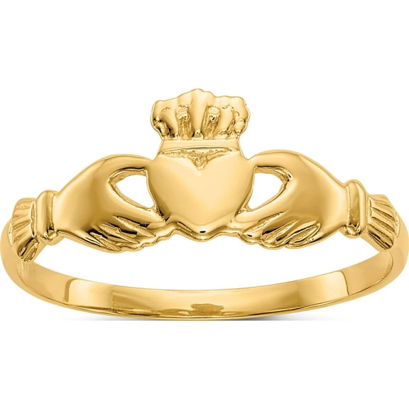 14K Yellow Gold Claddagh Ring (Size 7) Made In Peru d3100