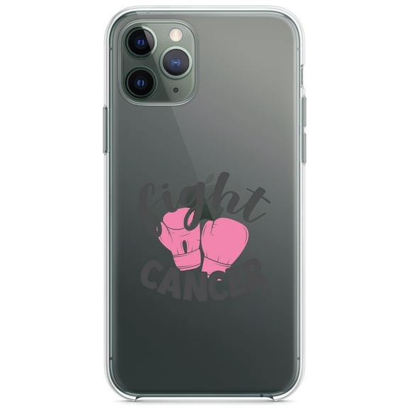 DistinctInk Clear Shockproof Hybrid Case for iPhone 12 MINI (5.4" Screen) - TPU Bumper Acrylic Back Tempered Glass Screen Protector - Pink Ribbon Cancer - Fight Boxing Gloves